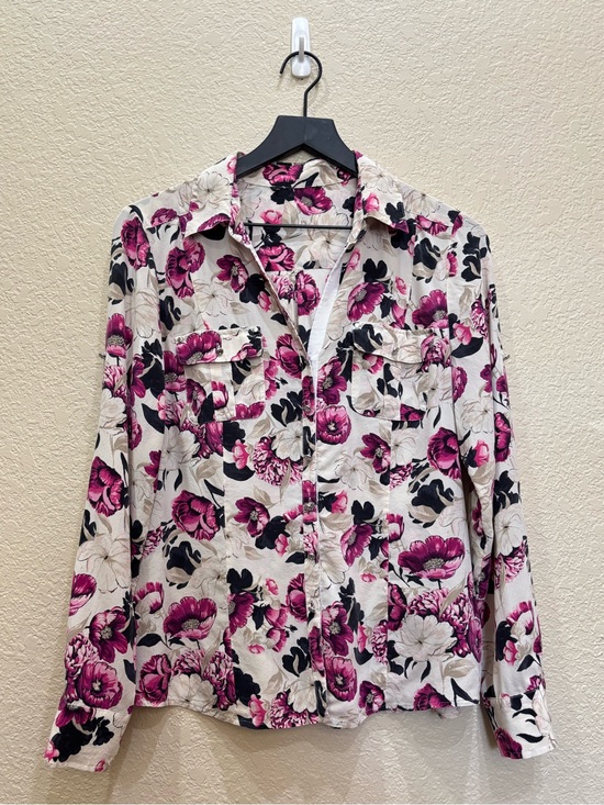 White House Black Market Tops - Vintage WHBM Pure Silk Floral Utility Blouse Top Magenta Pink Romantic Coquette